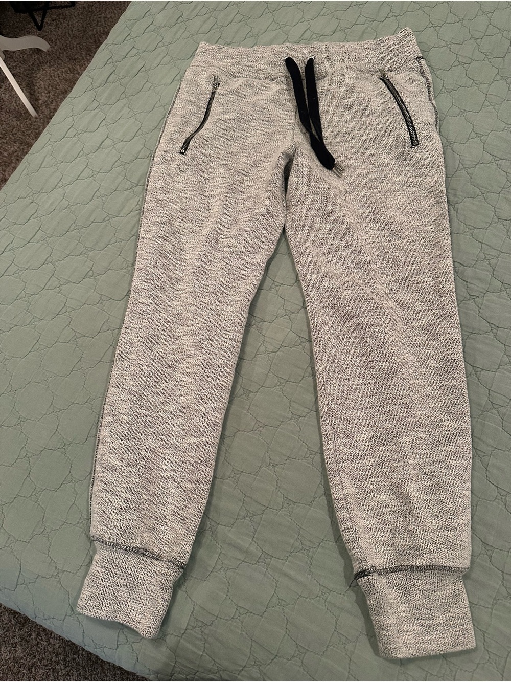 GreenTea Gray Knit Jogger Pants with Black Drawstring
